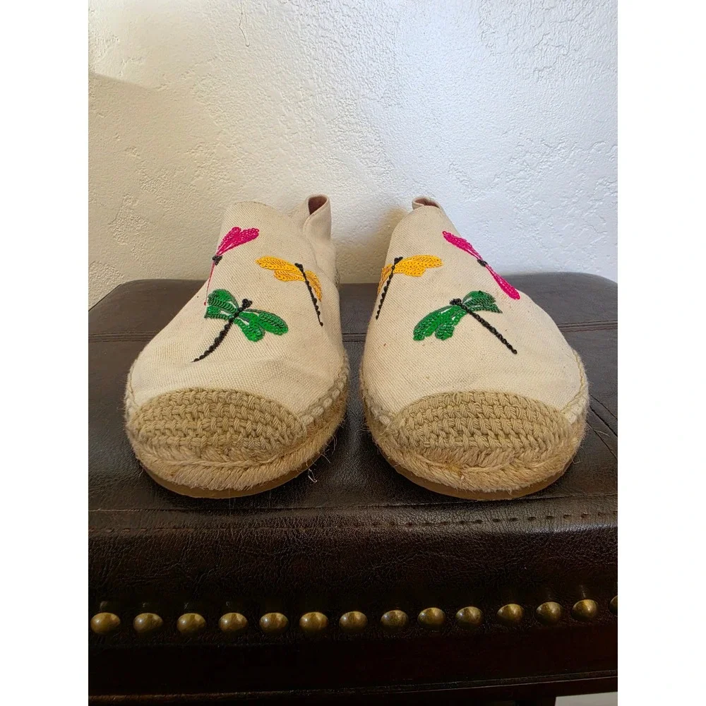 Kate Spade Dragonfly Embroidered Sequin Maximalist Canvas Flats Espadrilles 10B